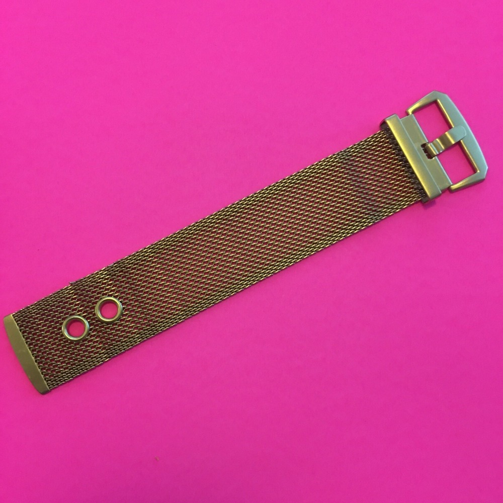 Vintage Gold Plated Wide Mesh Belt & Buckle Adjustable Bracelet 1 1/2"